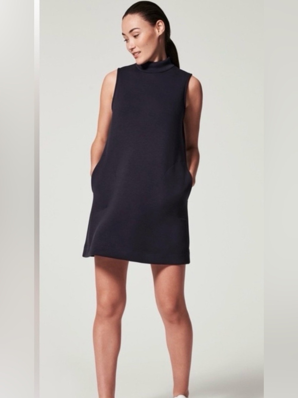 SPANX Air Essentials Mock Turtleneck Black Dress, Med, NWOT, Pockets,
